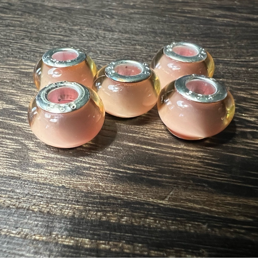 Peach Acrylic Bracelet Charms 925 Set of 5 B28